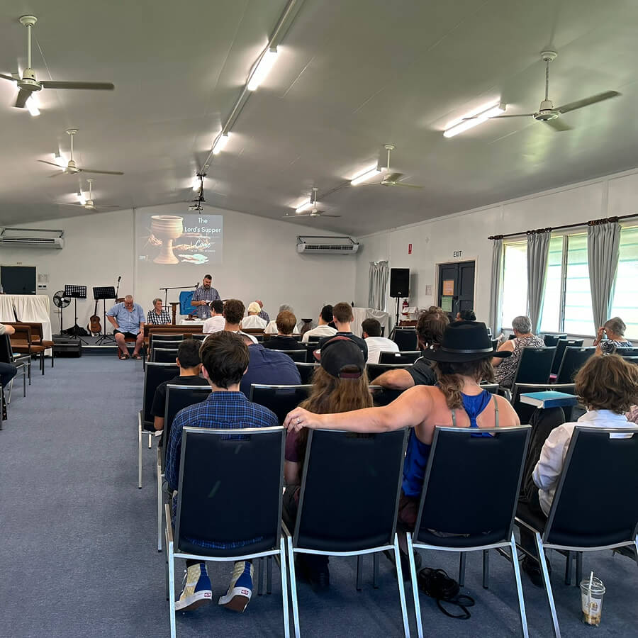 Congregation seated in the church hall during a service
